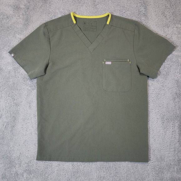 Figs Technical Collection Scrub Mens M Green Yellow Trim Stretch Double Pocket - Picture 2 of 9